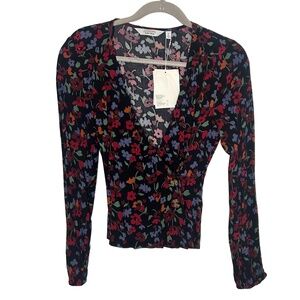 NWT & Other Stories Black Multi Colored Floral Wrap Blouse Size 0